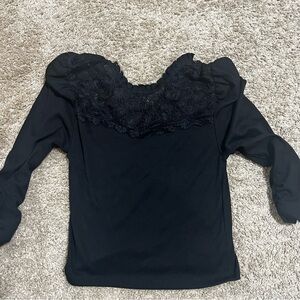 Celebrity Pink Black Ruffled Long Sleeve Blouse